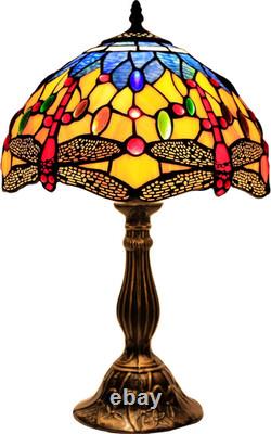 Tiffany Lamp Stained Glass Bedside Table Lamp Orange Blue Dragonfly Style Readin