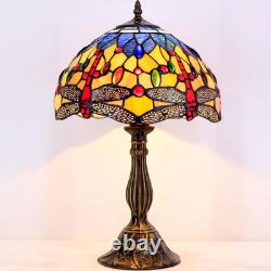 Tiffany Lamp Stained Glass Bedside Table Lamp Orange Blue Dragonfly Style Readin
