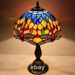 Tiffany Lamp Stained Glass Bedside Table Lamp Orange Blue Dragonfly Style Readin