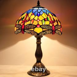 Tiffany Lamp Stained Glass Bedside Table Lamp Orange Blue Dragonfly Style Readin