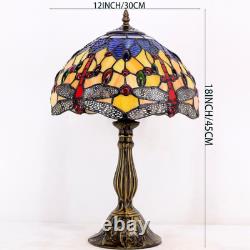Tiffany Lamp Stained Glass Bedside Table Lamp Orange Blue Dragonfly Style Readin