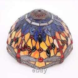 Tiffany Lamp Stained Glass Bedside Table Lamp Orange Blue Dragonfly Style Readin