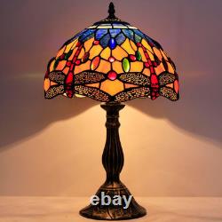 Tiffany Lamp Stained Glass Bedside Table Lamp Orange Blue Dragonfly Style Readin