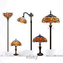 Tiffany Lamp Stained Glass Bedside Table Lamp Orange Blue Dragonfly Style Readin