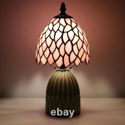 Tiffany Lamp Stained Glass Mushroom Table Lamps 6X6X12.5 Inch Pink Leaf Style Sm