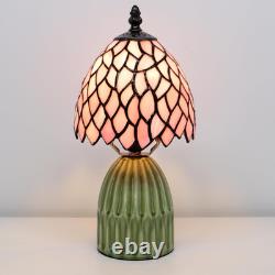 Tiffany Lamp Stained Glass Mushroom Table Lamps 6X6X12.5 Inch Pink Leaf Style Sm