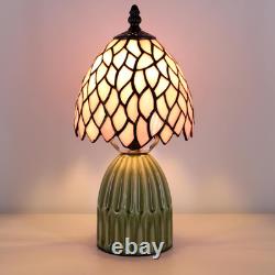 Tiffany Lamp Stained Glass Mushroom Table Lamps 6X6X12.5 Inch Pink Leaf Style Sm