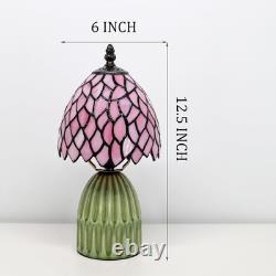 Tiffany Lamp Stained Glass Mushroom Table Lamps 6X6X12.5 Inch Pink Leaf Style Sm