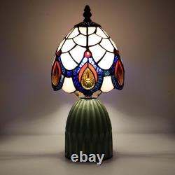 Tiffany Lamp Stained Glass Mushroom Table Lamps, 6X6X12.5 Inch Pink Peacock Tail