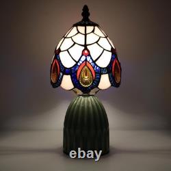 Tiffany Lamp Stained Glass Mushroom Table Lamps, 6X6X12.5 Inch Pink Peacock Tail