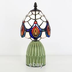 Tiffany Lamp Stained Glass Mushroom Table Lamps, 6X6X12.5 Inch Pink Peacock Tail