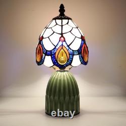 Tiffany Lamp Stained Glass Mushroom Table Lamps, 6X6X12.5 Inch Pink Peacock Tail