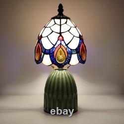 Tiffany Lamp Stained Glass Mushroom Table Lamps, 6X6X12.5 Inch Pink Peacock Tail