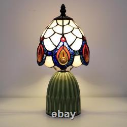Tiffany Lamp Stained Glass Mushroom Table Lamps, 6X6X12.5 Inch Pink Peacock Tail
