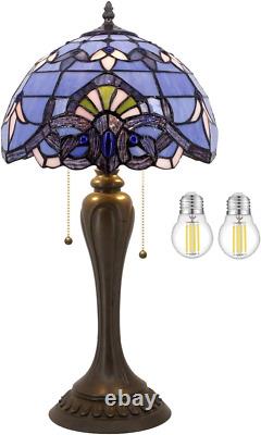 Tiffany Lamp Stained Glass Table Bedside Lamp 12X12X22 Inches Blue Purple Baroqu