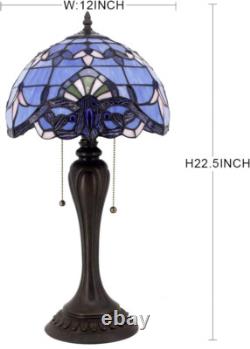 Tiffany Lamp Stained Glass Table Bedside Lamp 12X12X22 Inches Blue Purple Baroqu