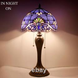 Tiffany Lamp Stained Glass Table Bedside Lamp 12X12X22 Inches Blue Purple Baroqu