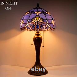 Tiffany Lamp Stained Glass Table Bedside Lamp 12X12X22 Inches Blue Purple Baroqu
