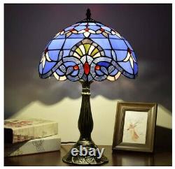 Tiffany Lamp Stained Glass Table Bedside Lamp Blue Purple Baroque Style Lavender
