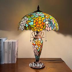 Tiffany Lamp Stained Glass Table Lamp 16X16X24 Inches 3-Light Wisteria Style Mot