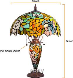 Tiffany Lamp Stained Glass Table Lamp 16X16X24 Inches 3-Light Wisteria Style Mot