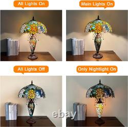 Tiffany Lamp Stained Glass Table Lamp 16X16X24 Inches 3-Light Wisteria Style Mot