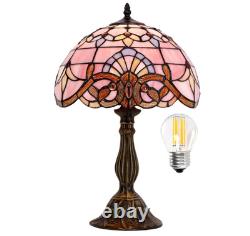 Tiffany Lamp Stained Glass Table Lamp 18inch Pink Baroque Style Lavender Bedside