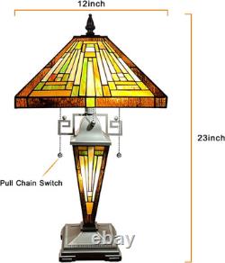 Tiffany Lamp Stained Glass Table Lamp 3-Light 12X12X23 Inches Amber Brown Missio