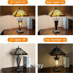 Tiffany Lamp Stained Glass Table Lamp 3-Light 12X12X23 Inches Amber Brown Missio