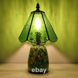 Tiffany Lamp Stained Glass Table Lamp 7X7X12 Inch Green Water Ripple Mini Nig