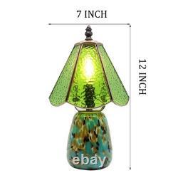 Tiffany Lamp Stained Glass Table Lamp 7X7X12 Inch Green Water Ripple Mini Nig