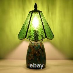 Tiffany Lamp Stained Glass Table Lamp 7X7X12 Inch Green Water Ripple Mini Nig
