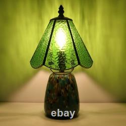 Tiffany Lamp Stained Glass Table Lamp 7X7X12 Inch Green Water Ripple Mini Nig