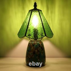 Tiffany Lamp Stained Glass Table Lamp 7X7X12 Inch Green Water Ripple Mini Nig