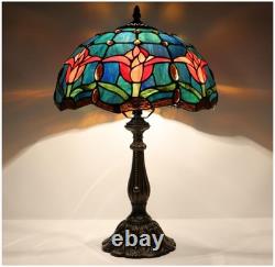 Tiffany Lamp Stained Glass Table Lamp Bedside Reading Light W12H19 Inches, Tulip