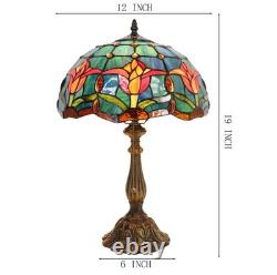 Tiffany Lamp Stained Glass Table Lamp Bedside Reading Light W12H19 Inches, Tulip