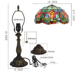 Tiffany Lamp Stained Glass Table Lamp Bedside Reading Light W12H19 Inches, Tulip
