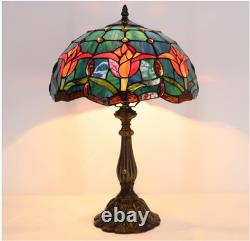 Tiffany Lamp Stained Glass Table Lamp Bedside Reading Light W12H19 Inches, Tulip