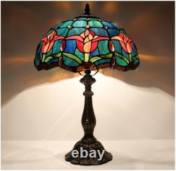 Tiffany Lamp Stained Glass Table Lamp Bedside Reading Light W12H19 Inches, Tulip
