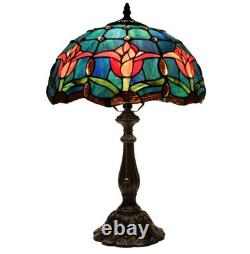 Tiffany Lamp Stained Glass Table Lamp Bedside Reading Light W12H19 Inches, Tulip