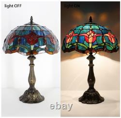 Tiffany Lamp Stained Glass Table Lamp Bedside Reading Light W12H19 Inches, Tulip