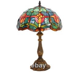 Tiffany Lamp Stained Glass Table Lamp Bedside Reading Light W12H19 Inches, Tulip