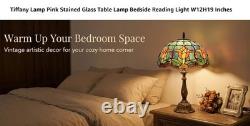 Tiffany Lamp Stained Glass Table Lamp Bedside Reading Light W12H19 Inches, Tulip