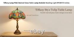 Tiffany Lamp Stained Glass Table Lamp Bedside Reading Light W12H19 Inches, Tulip