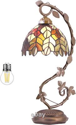 Tiffany Lamp Stained Glass Table Lamp Maple Leaf Desk Reading Light 8X10X21 Inch