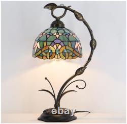 Tiffany Lamp Stained Glass Table Lamp Metal Leaf Base 19 inch Reading Desk Light