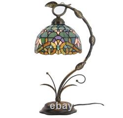 Tiffany Lamp Stained Glass Table Lamp Metal Leaf Base 19 inch Reading Desk Light