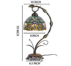 Tiffany Lamp Stained Glass Table Lamp Metal Leaf Base 19 inch Reading Desk Light