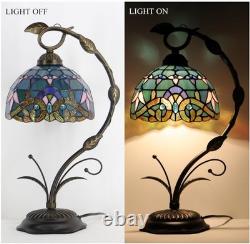 Tiffany Lamp Stained Glass Table Lamp Metal Leaf Base 19 inch Reading Desk Light