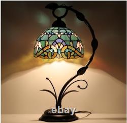 Tiffany Lamp Stained Glass Table Lamp Metal Leaf Base 19 inch Reading Desk Light